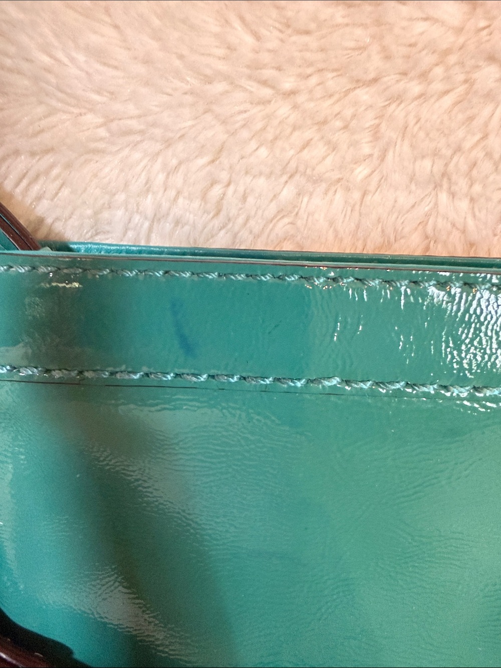 Coach Teal Green Patent Leather Slim Wristlet Zip Top Pouch Silver Hardware - Picture 4 of 8